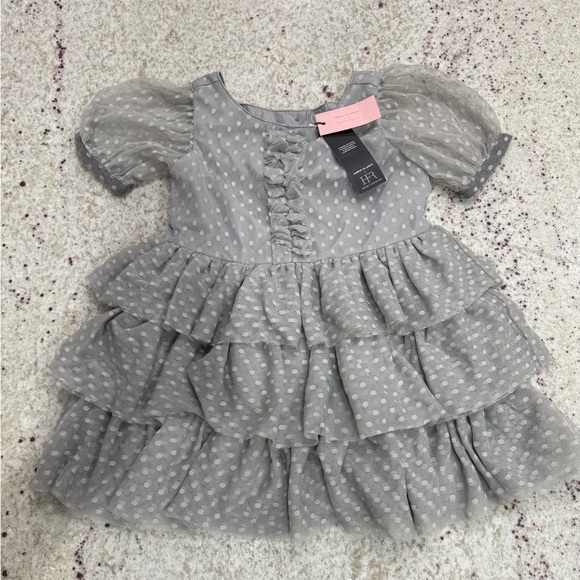 NWT Janie and Jack x HFR Girls Gray Polka Dot Tiered Dress - Picture 1 of 5